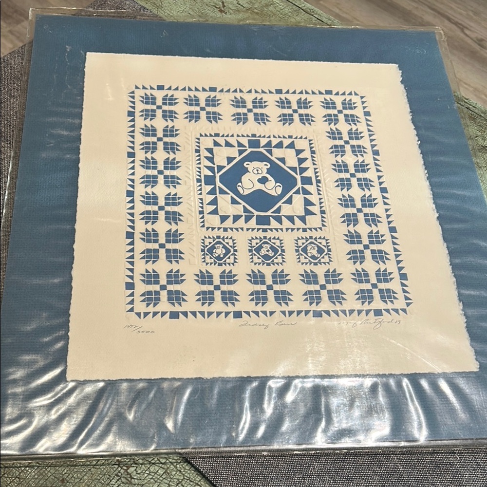 Vtg MARY RUTHERFORD EMBOSSED LIMITED EDITION PRINT - TEDDY BEAR